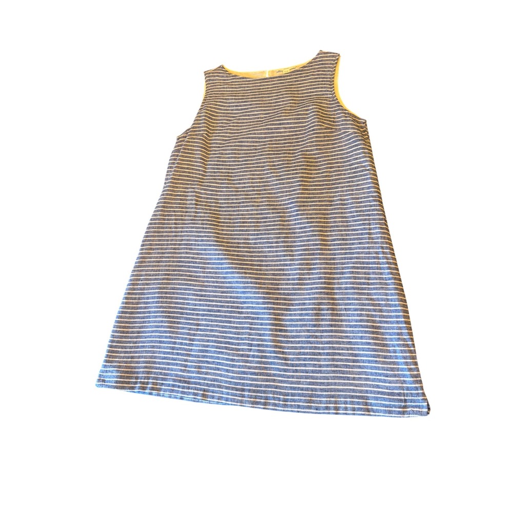 Beachlunchlounge Dress Blue White Striped Linen Cotton Shift Boat Neck